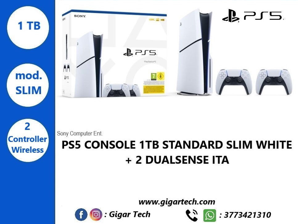 PS5 Console 1TB Standard Slim White + 2 DualSense ITA