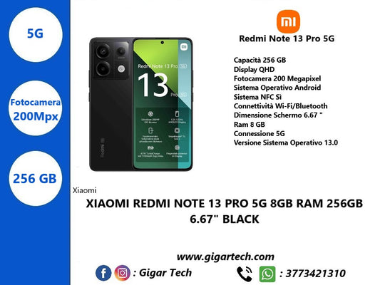 XIAOMI Redmi Note 13 Pro 5G 8GB Ram 256GB 6.67" Black