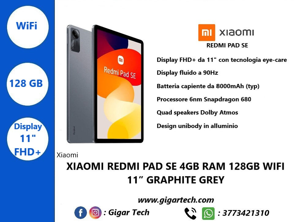 Tablet Xiaomi Redmi Pad SE 4GB Ram 128GB WiFi 11" Graphite Grey