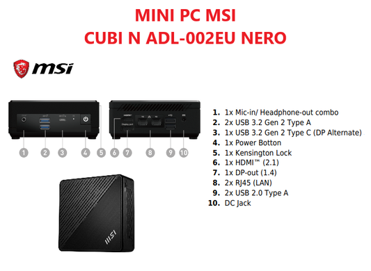 Mini PC MSI Intel N100 4GB Ram 128GB SSD WiFi Bluetooth Windows 11 Pro CUBI N ADL-002EU